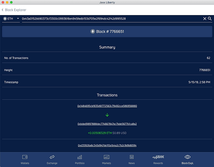 Select the block number to view all other transactions included in the same block